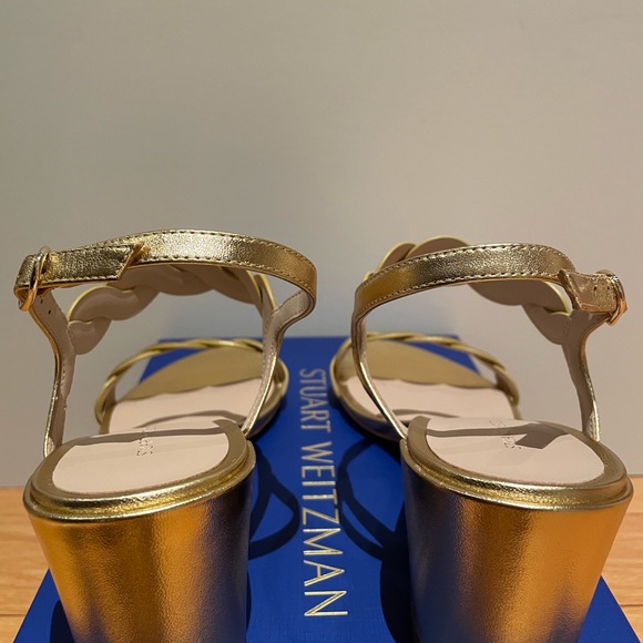 New Stuart Weitzman Twistie Gold Block Sandal Sz 6.5 - Picture 4 of 6